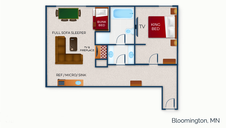 The floor plan for the Deluxe Majestic Bunk Bed Suite (Balcony/Patio)